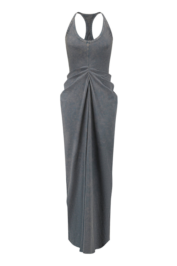 OUDE WAAG 25 Early Autumn Knitted Slim Drape Dress OW-OW-25PF-DS09C1BU061-LB Blue and White
